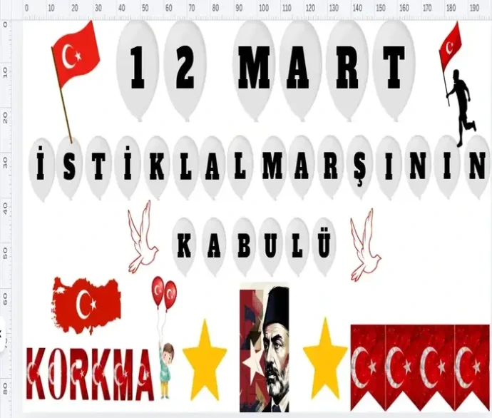 12 Mart İstiklal Marşının Kabulü panosu - kırmızı beyaz bayrak temalı sınıf panosu